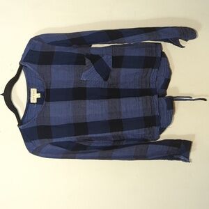 Cloth & Stone Blouse Blue Black Buffalo Plaid Lace-up Back Anthro Women's Size M